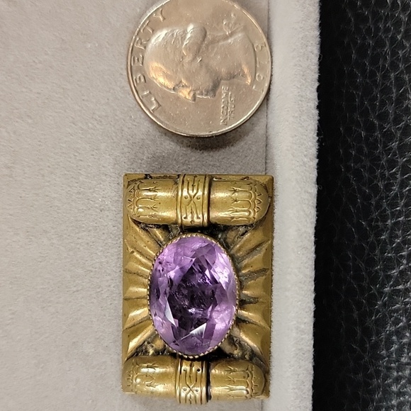 Vintage Victorian Genuine Amethyst Brass Brooch - Picture 2 of 4